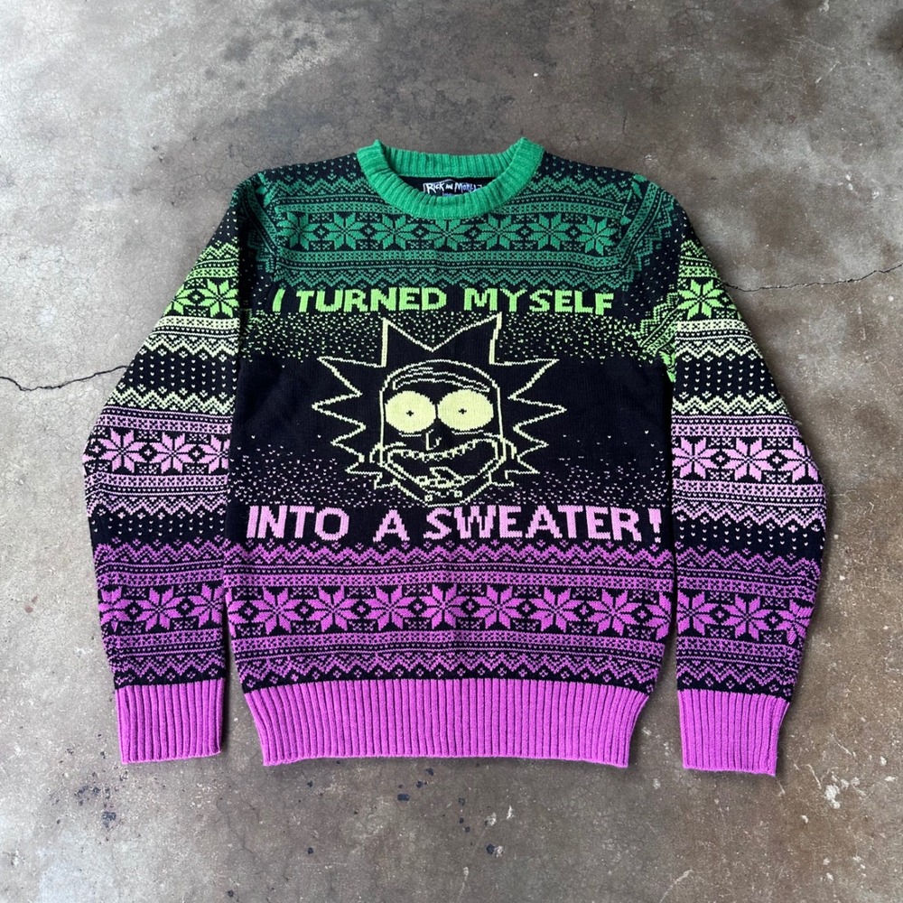 Rick and Morty Sweater Mens M Black Excellent I Turned Myself Into A Sweater
